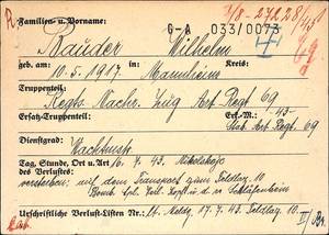 Truppenkarte Wilhelm Bauder