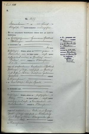 Heiratsurkunde Lothar Böttinger und Luise Specht