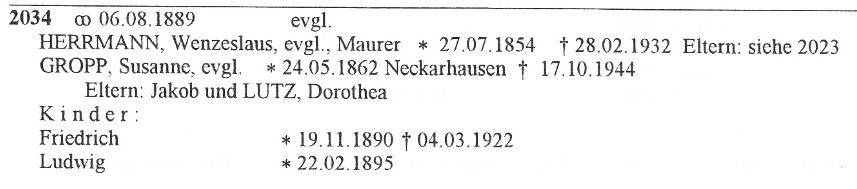Ausschnitt aus dem Ortssippenbuch