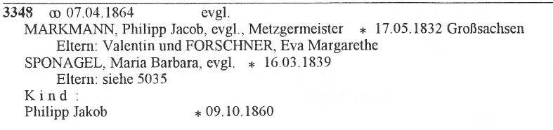 Ausschnitt aus dem Ortssippenbuch